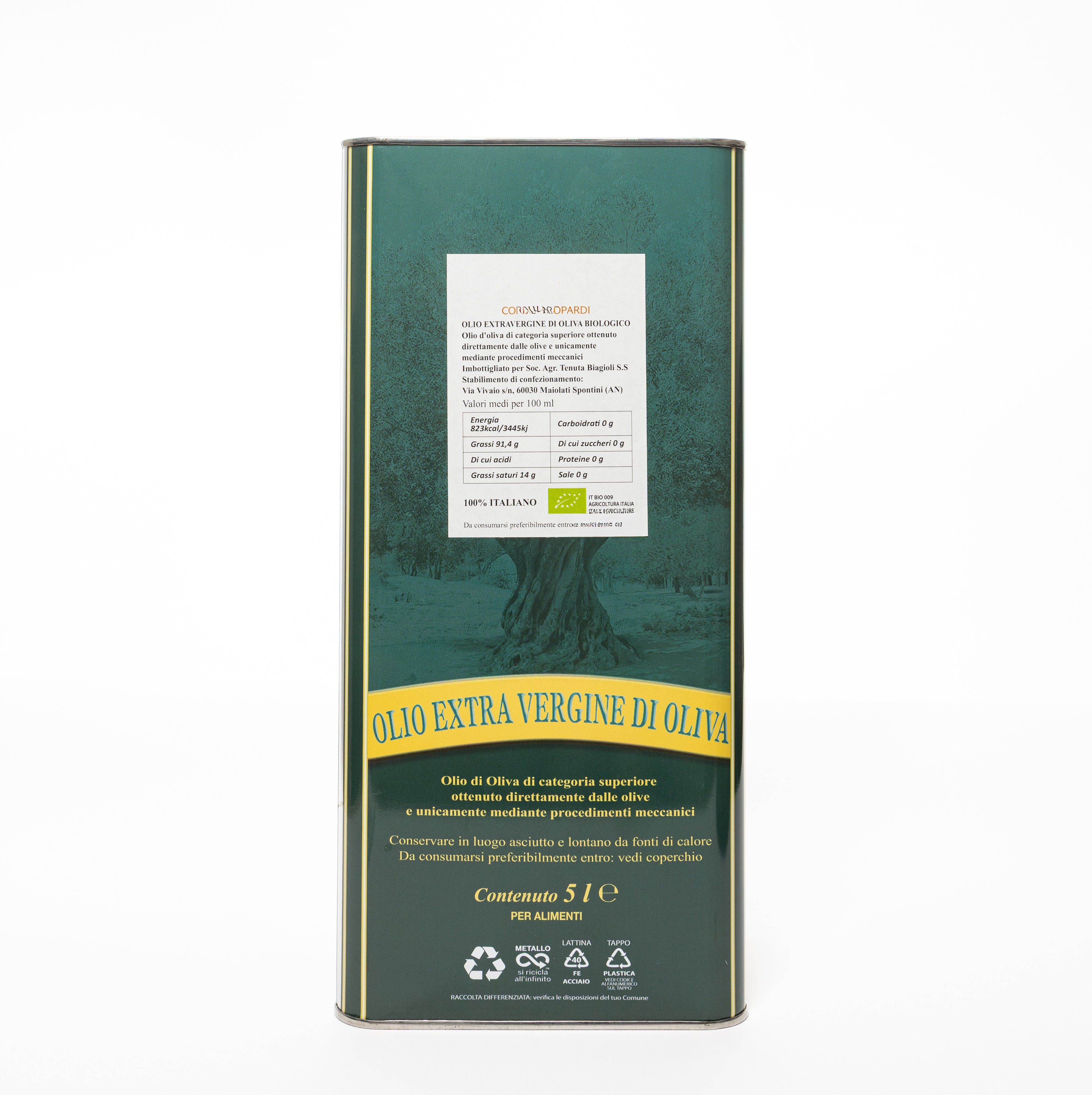 Organic Extra Virgin Olive Oil - 5l